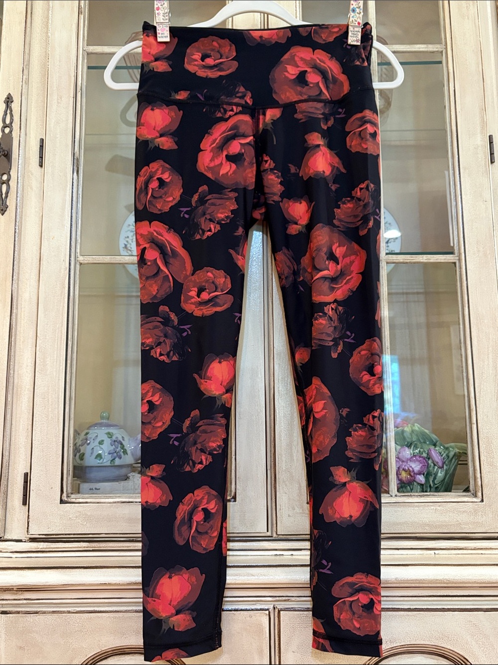 Victoria's Secret Sport Black Leggings with Red Floral Print